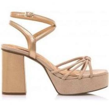 Mustang Sandalias Sindy Beige para Mujer con Tacón de 9cm, Cierre de Hebilla y Puntera Redonda en Antelina con Tiras Tubulares