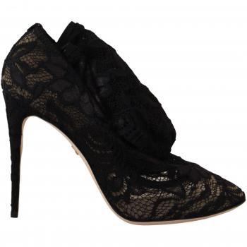 Dolce & Gabbana Black Stretch Socks Taormina Lace Boots - EU37/US6.5
