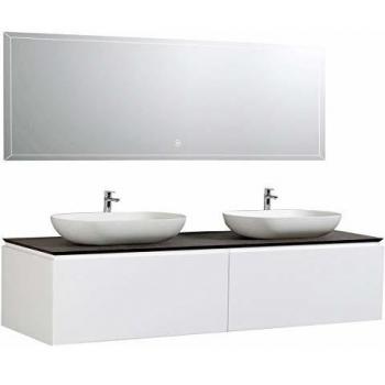Mueble de baño Bernstein Spring 1500 blanco mate - Mueble de pared con 2 lavabos O-540 y cenefas blancas
