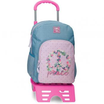 Mochila Escolar con Carro Roll Road Peace 40 cm Azul/Rosa