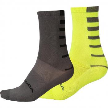 Endura Coolmax Stripe Cycling Socks II - 2-Pack Hi-Viz Yellow, Size: L/XL, Male