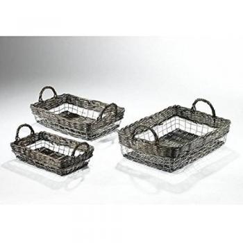 Wire basket bread basket fruit basket set of 3, Metal Willow, Brown