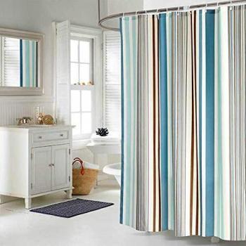 JRing Cortina de Baño Cortina Ducha 180x200 cm, Tela Resistente al Moho, Resistente al Agua con 12 Anillas Blancas, Rayas de Colores