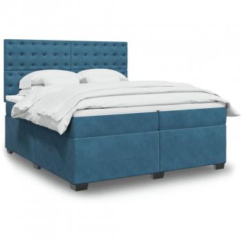 Cama box spring de muelles con colchón terciopelo azul 200x200 cm
