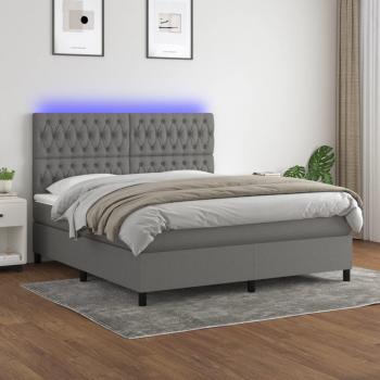 Colchón de cama suave con tela LED gris oscuro 160x200cm, tipo box spring, características: colchón suave, luces LED integradas, color gris oscuro