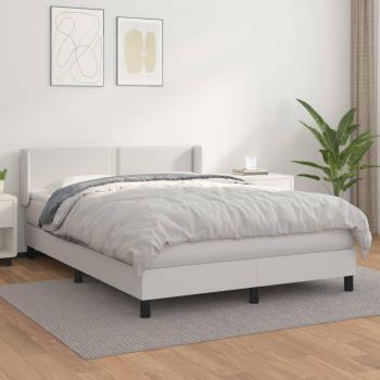 Cama box spring de muelles con colchón blanco 140x200 cm en cuero sintético