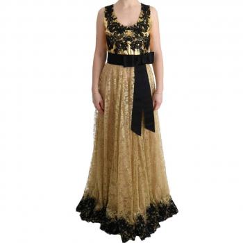 Dolce & Gabbana Gold Black Floral Lace Dress - IT42|M, Occasion Dress, Female, Yellow, Size: S