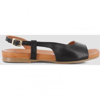 Sandalias planas de mujer de piel con cierre de hebilla Blogger ARENA negras 81478