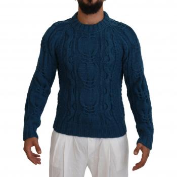 Dolce & Gabbana Blue Knitted Wool Alpaca Pullover Sweater - IT50 | L