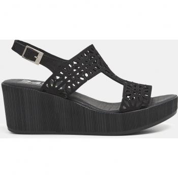 Sandalias de cuña de mujer en nobuck troquelado strass