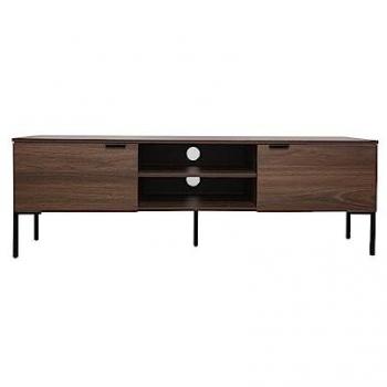 Mueble de TV Vintage Vancouver con 2 Armarios y 2 Nichos - Acabado Madera Nogal y Patas de Metal Negro