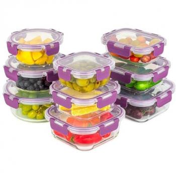 Set de Recipientes de Cristal para Alimentos - 18 Piezas (9 Recipientes y 9 Tapas) - Apto para Lavavajillas, Microondas y Congelador - A Prueba de Fugas