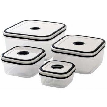 San Ignacio Set 4 pc recipientes herméticos Cuadrados Fresh Food, Negro, 230, 500, 1100 y 2120 ml