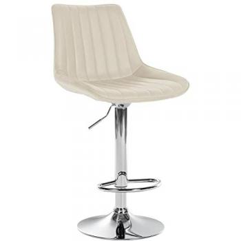 Taburete de bar Toni regulable y giratorio en piel sintética crema con base cromada