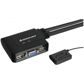 IOGear 2-Port USB KVM Switch with Built-in Cable (GCS22U) - Black, supports 2 computers, USB connectivity, built-in cables for easy setup, compact design, plug-and-play installation, LED indicators for power and