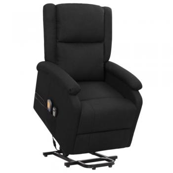 Silla de masaje reclinable negra en tela con funciones de masaje y diseño ergonómico