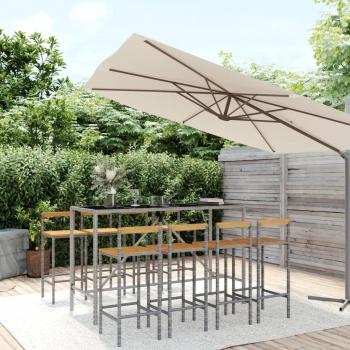 vidaXL 9 Piece Garden Bar Set Grey Poly Rattan & Solid Wood Acacia