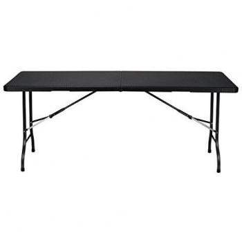 Mesa Plegable Perel Resistente al Clima con Mango Apariencia de Ratán 180 x 75 x 74 cm Máx. 100 kg Negro