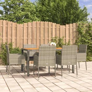 7-Piece Grey Poly Rattan Garden Dining Set with Cushions