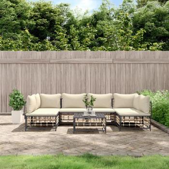 vidaXL 7-Piece Anthracite Poly Rattan Garden Lounge Set with Cushions