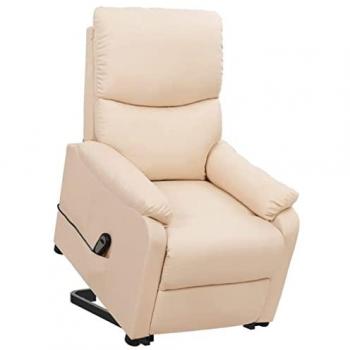Sillón elevable reclinable de tela crema ergonómico con reposapiés ajustable para salón, oficina y sala de estar