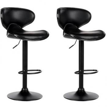 Conjunto de 2 Sillas de Bar Modernas Ajustables en Altura, Tapizadas en Piel Sintética Negra, Sin Reposabrazos, Giratorias