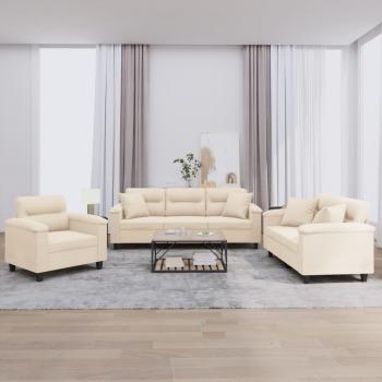 Juego de Sofás 3 Piezas con Cojines, Tela Microfibra Beige