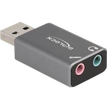 Delock 66633 - Tarjeta de sonido externa USB-A con 2 conectores hembra de 3,5 mm, color gris