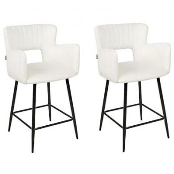 Conjunto de 2 sillas de bar modernas con asiento de terciopelo blanco, reposabrazos y respaldo acolchado Sanilac