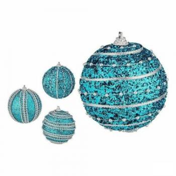 Set de Bolas de Navidad con Relieve Ø 8 cm Azul PVC (12 Unidades)