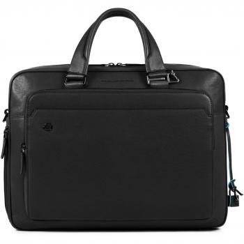 Piquadro Black Square Briefcase - Stylish Laptop and iPad Bag, Unisex, Size: ONE SIZE, Leather, 40 cm Laptop Compartment, Color: Black