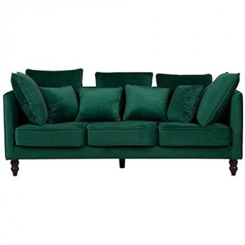 Sofá de 3 plazas en terciopelo verde con asiento y respaldo acolchado, patas de madera Fenstad