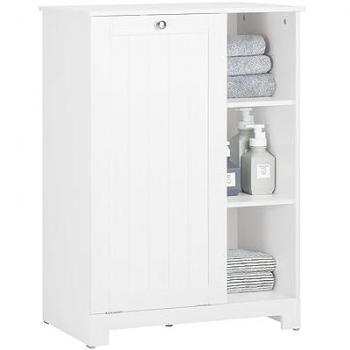 Armario de Baño Mueble de Almacenaje SoBuy BZR105-W con 1 Cesto para Colada y 3 Estantes, Blanco, Dimensiones: 60 x 37 x 86 cm