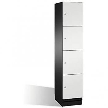 Armario de compartimentos bajo llave Cambio C+P, 4 secciones, color gris oscuro y claro, puerta de acero