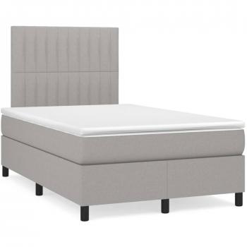 Colchón cama de muelles y tela LED gris claro 120x190 cm con cama box spring, incluye colchón y led, color gris claro