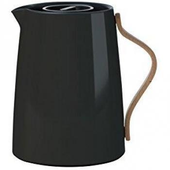Stelton Emma - Jarra térmica para té - Tetera de plástico aislada con tapa e inserto térmico de acero inoxidable - Diseño moderno, inteligente filtro de infusión integrado y asa de madera de haya - 1 litro, Negro
