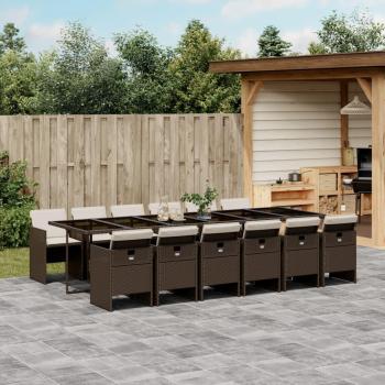 13-Piece Brown Poly Rattan Garden Dining Set with Cushions