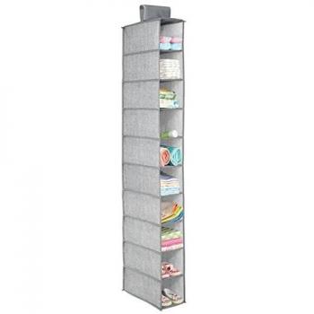 mDesign Colgador de tela – Perfecto organizador de tela para el cuarto de los peques o como zapatero de tela – Con 10 compartimentos – Color: gris