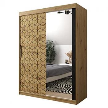 Armario Hartford 288 Correderas Negro Roble Artisan 200x150x62cm con 4 Estantes
