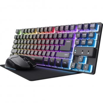 Pack gaming Trust GXT 794 - Teclado TKL RGB + Ratón Inalámbrico RGB + Alfombrilla, Negro