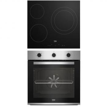 BEKO BBSE12121XD Conjunto Horno Multifunción y Placa Vitrocerámica, 3 Zonas de Cocción, 72L, Inox