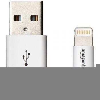 AmazonBasics Lightning to USB A Cable, Apple MFi Certified, White, 6 Feet (1.8 Meters), 2-Pack