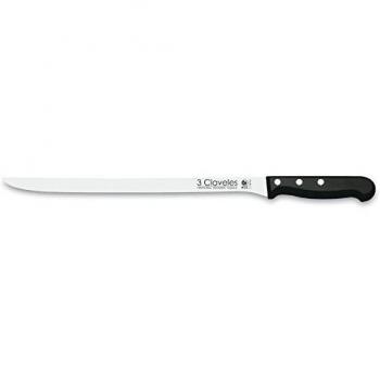 3 Claveles Pom Cuchillo jamonero de 30 cm, Acero Inoxidable, Negro