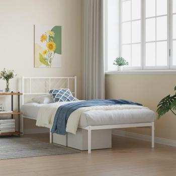 Cama individual de metal con cabecero blanco 90x190 cm