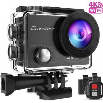 Crosstour Wifi Cámara Deportiva Acción 1080P Full HD 2.0 LCD Pantella Cámara Impermeable 2 Baterías 1050mAh 170 Grados Gran Ángulo Sumergible 30m y 20 Accesorios Multiples