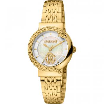Roberto Cavalli by Franck Muller Women's Analog Watch with Yellow Gold Strap and Mother of Pearl Dial - Model RV1L156M1061