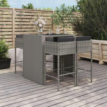 5-Piece Grey Poly Rattan Garden Bar Set with Cushions
