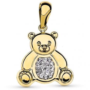 Colgante oro bicolor 18k mujer oso con circonitas