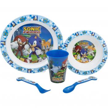Set de vajilla infantil reutilizable apta para microondas Sonic, compuesto por vaso, plato, cuenco y cubiertos