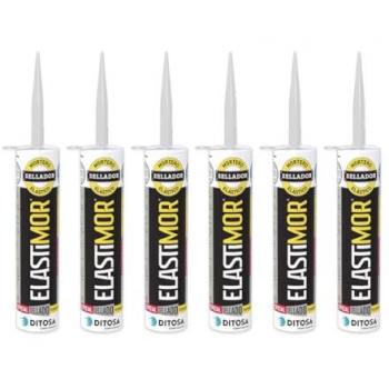 Mortero Sellador Elastimor Express Impermeable para Encintados y Reparaciones, Tubo 310 ml x6, Color Gris